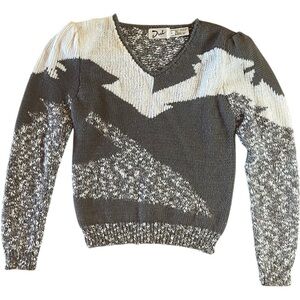 Gray and White V-Neck Sweater